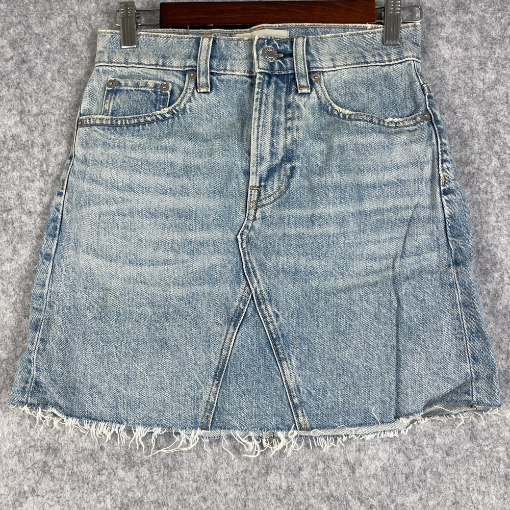 Everlane Mini Skirt Womens 24 Blue Denim Reconstructed Raw Hem Light Wash